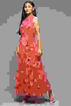 Coral Cotton Blend Tiered Dress image number 3