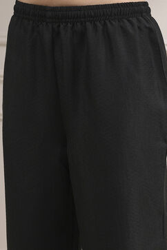 Black Textured Straight Kurta Pants Set image number 2