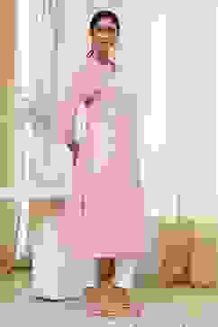 Light Pink Cotton Straight Kurta image number 4