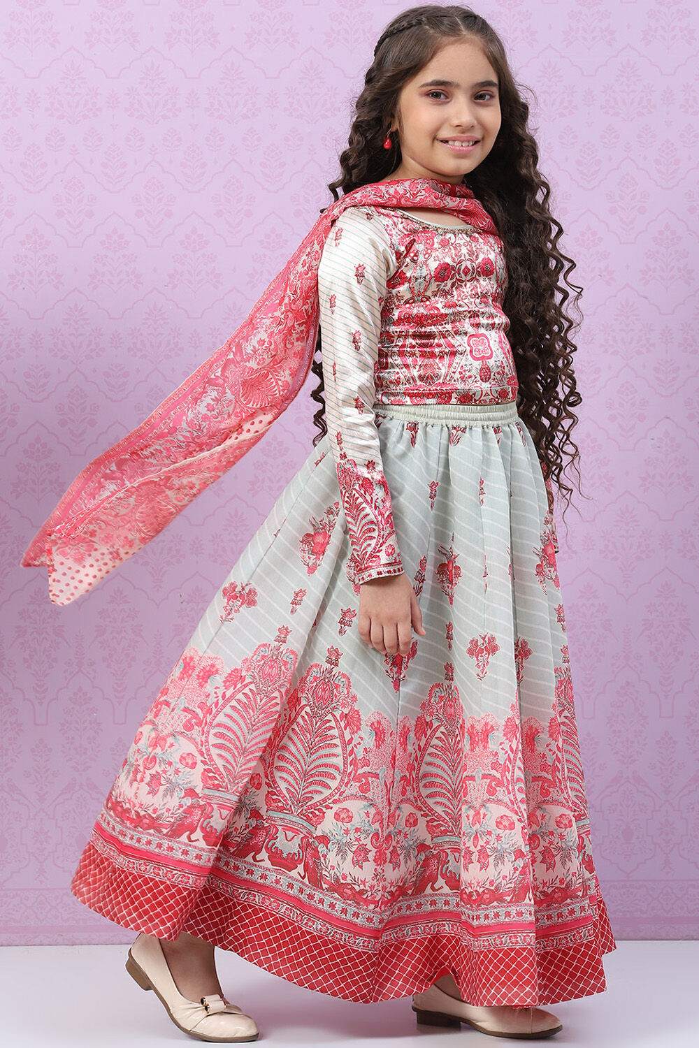 Ecru Art Silk Lehenga Set image number 6