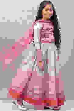 Ecru Art Silk Lehenga Set image number 6