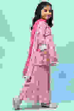 Pink Poly Georgette Floral Printed Peplum Suit Set image number 6