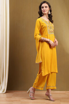 Yellow Printed Festive Straight Suit Set image number 5