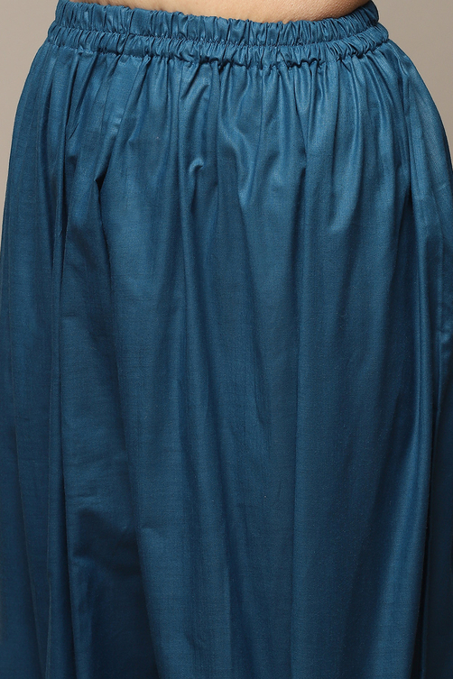 Blue Cotton Screen Print Unstitched Suit Set image number 3