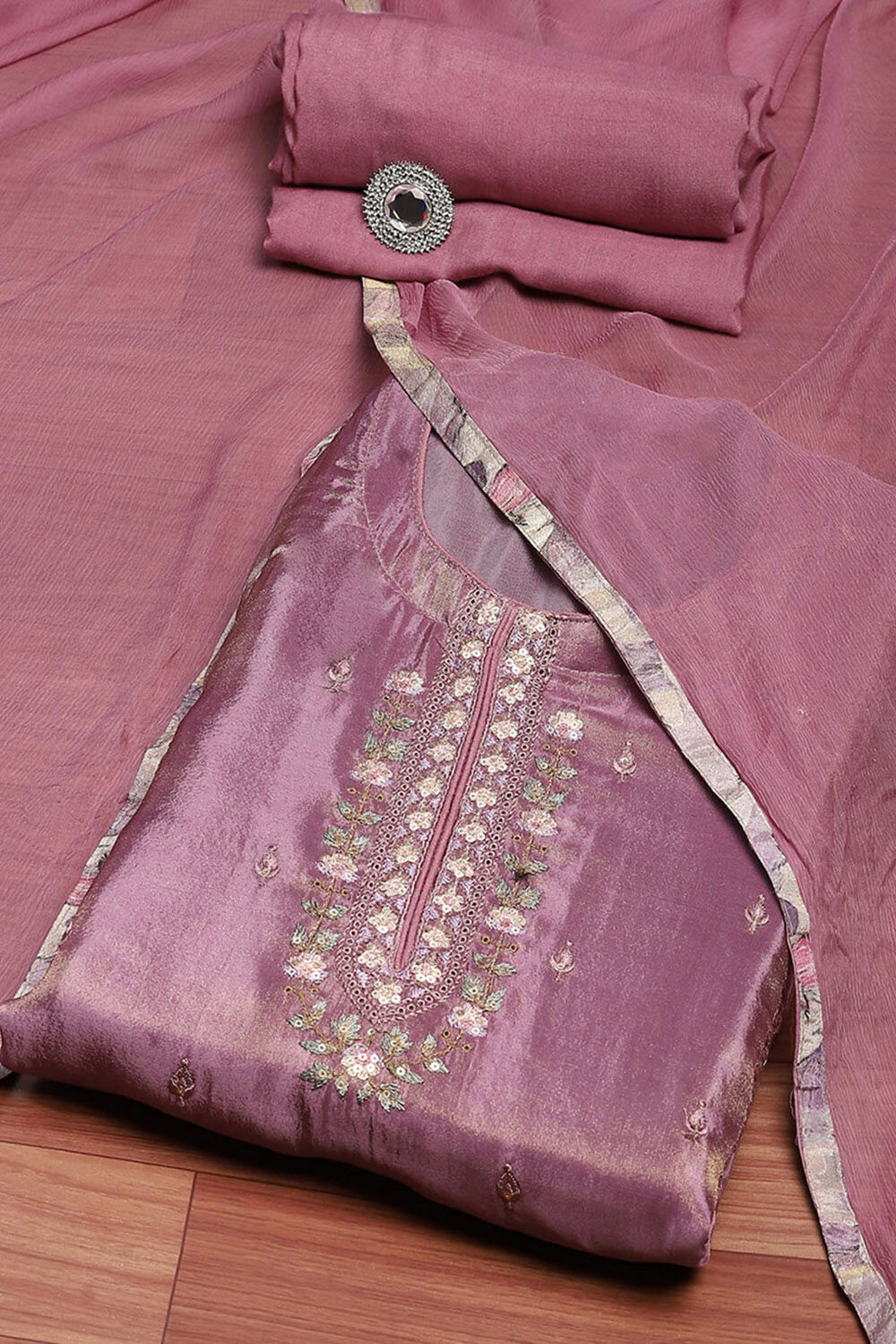 Lime Viscose Blend Embroidered Unstitched Suit Set image number 0