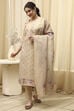 Beige Tissue Printed Unstitched Suit Set image number 4