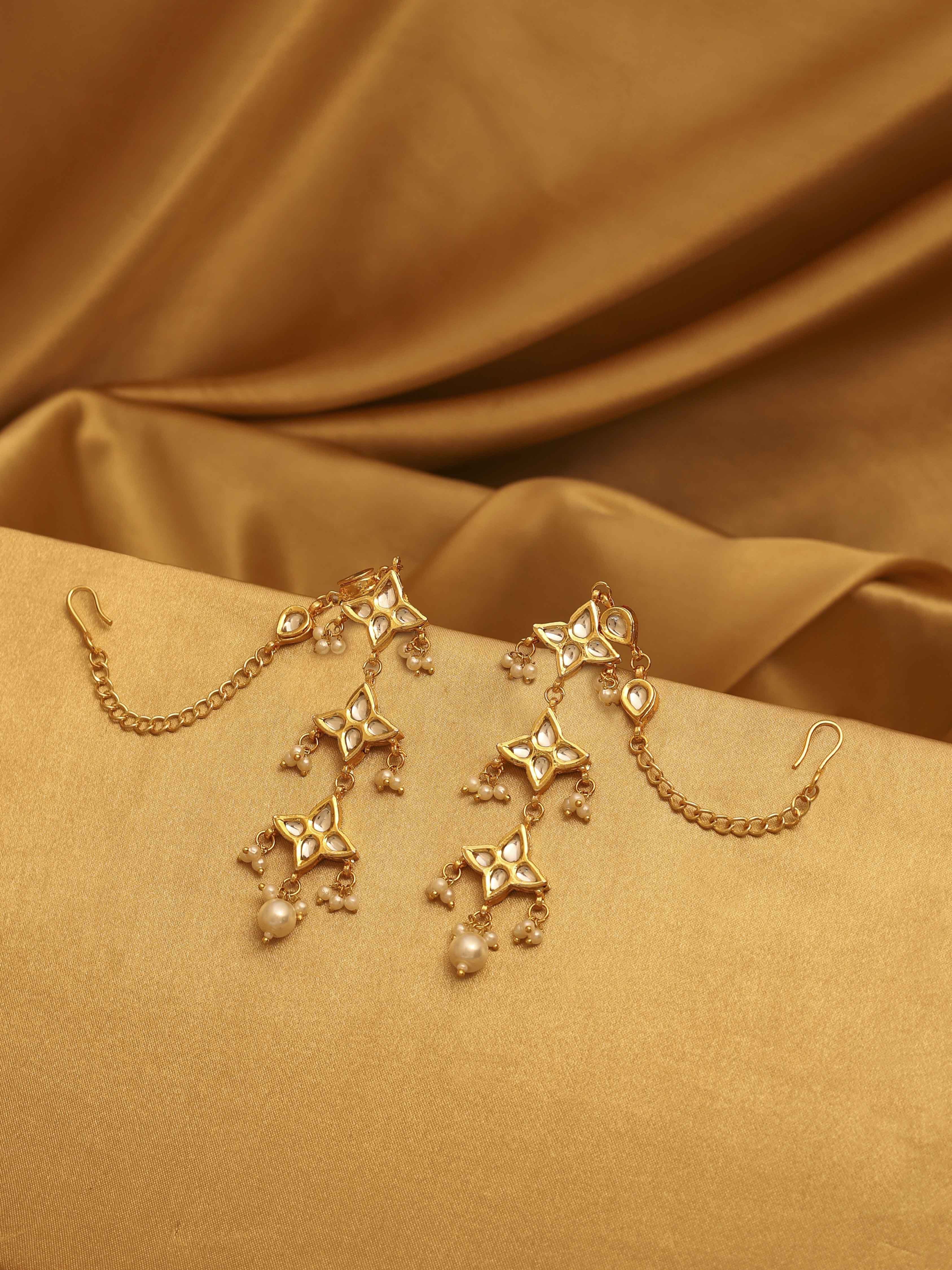 biba Gold Plated Brass Studded Kaanchain EarringsGold Plated Brass Studded Kaanchain Earrings-picture-255