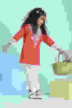 Coral Cotton Printed Straight Suit Set image number 5