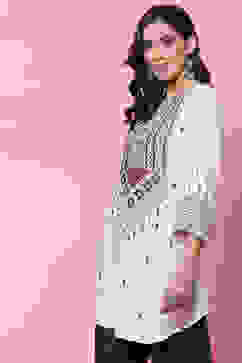 Ecru LIVA Asymmetric Printed Short Kurti image number 2