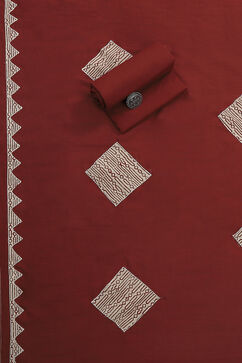 Rust Cotton Hand Block Print Unstitched Suit Set image number 3