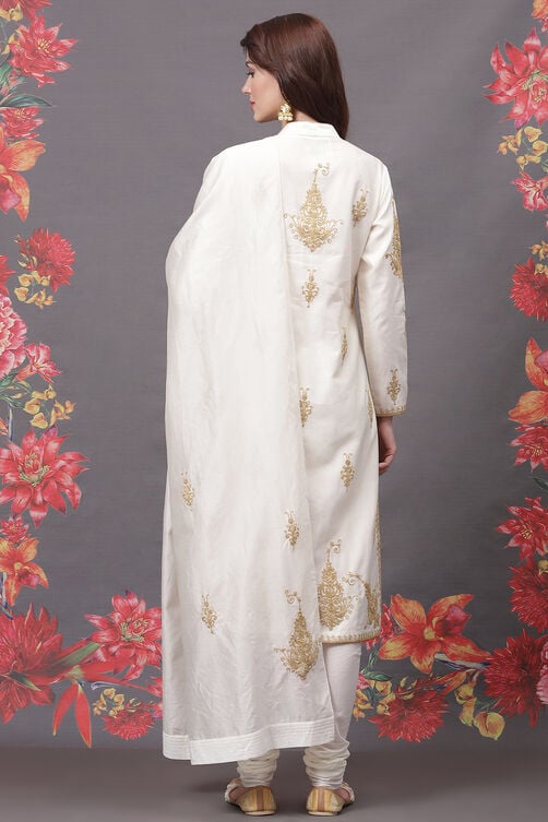 Rohit Bal Yellow Cotton Silk Straight Yarndyed Suit Set image number 4