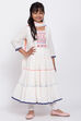 Off White Cotton Tiered Straight Kurta Churidar Suit Set image number 4