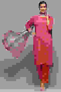 Coral Rayon Gathered Suit Set image number 0