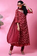 Maroon Cotton Double Layered Kurta Churidar Suit Set image number 0