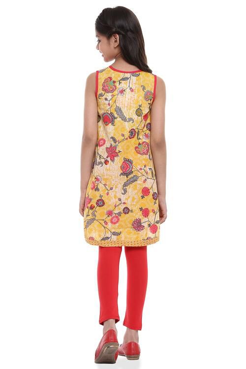 Yellow Cotton A-Line Kurta Churidar Suit Set image number 4