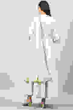 Off White Cotton Anarkali Kurta Lehenga Suit Set image number 4