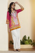 Pink Cotton Floral Printed Straight Kurti