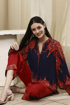 Blue Printed High-Low Top image number 0