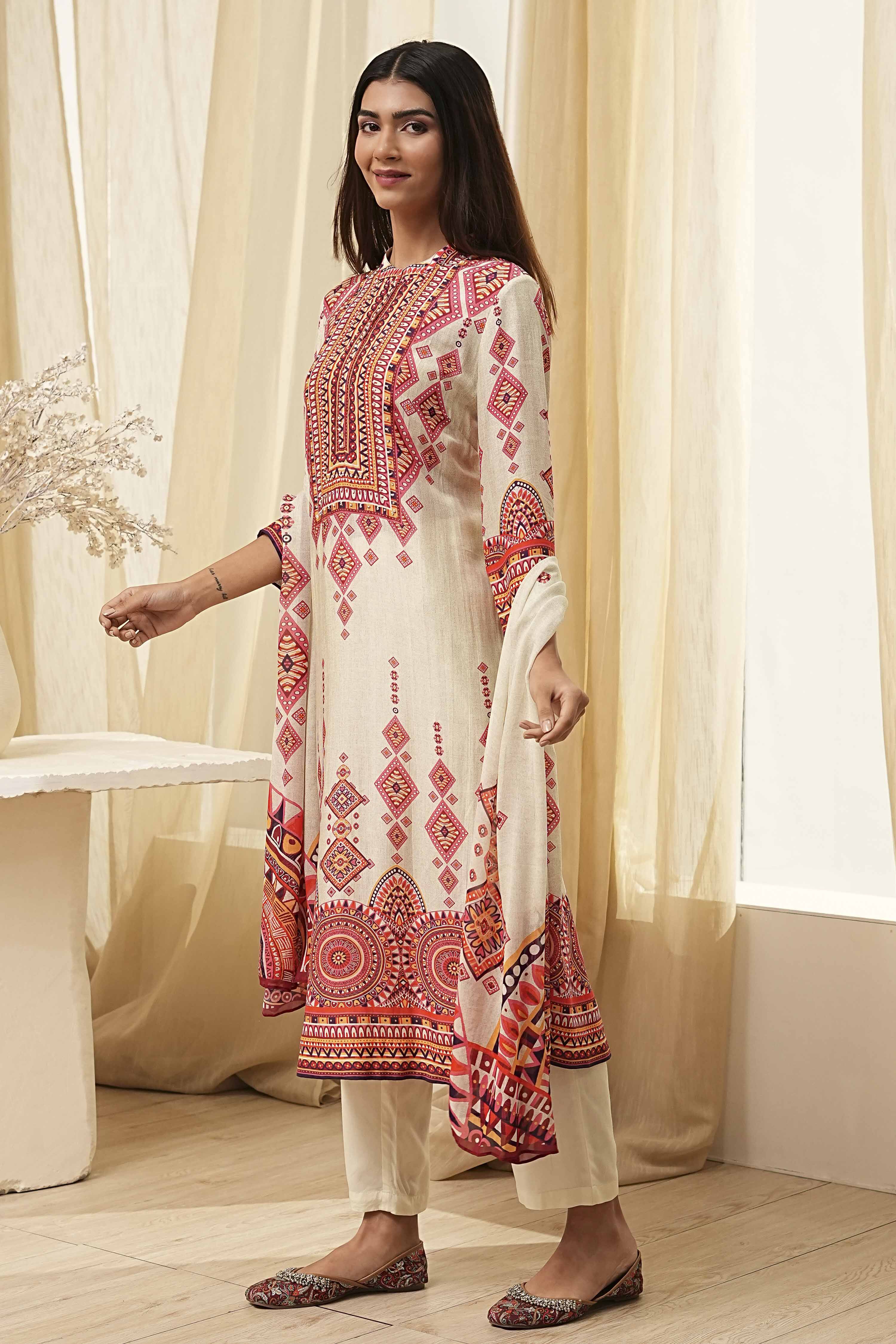 Dull Blue Printed Straight Suit Set image number 3