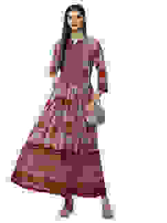 Green Cotton Flared Printed Dress image number 5