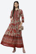 Green Cotton Flared Printed Dress image number 5