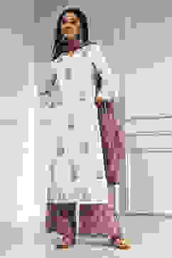 Purple Cotton Hand Block Print Unstitched Suit Set image number 1