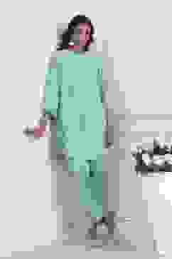 Turquoise Cotton Kalidar Kurta Pants Set image number 0