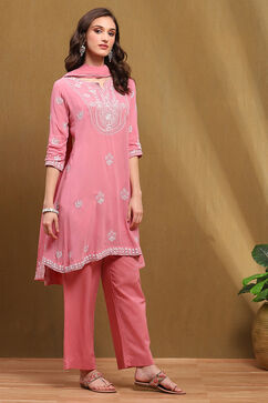 Pink Embroidered Kalidar Suit Set image number 5