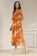 Mustard Yellow Printed Flared Dress image number 2