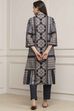 Black Polyester Printed Straight Kurta Pants Set image number 4