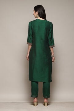 Green & Red Poly Viscose Straight Kurta Slim Pant Suit Set image number 4