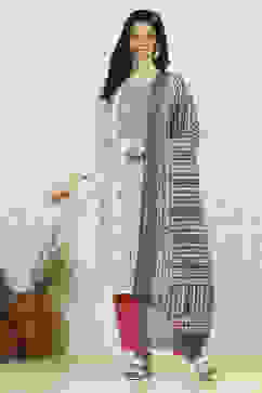 Blue Cotton Printed Embroidered Unstitched Suit Set image number 7