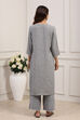 Black Polyester Yarndyed Straight Suit Set image number 4