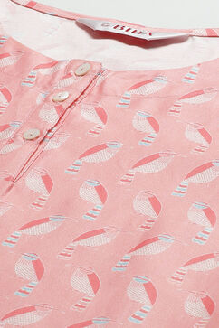 Blush Pink Straight Cotton Three Piece Printed Sleepwear Set image number 1