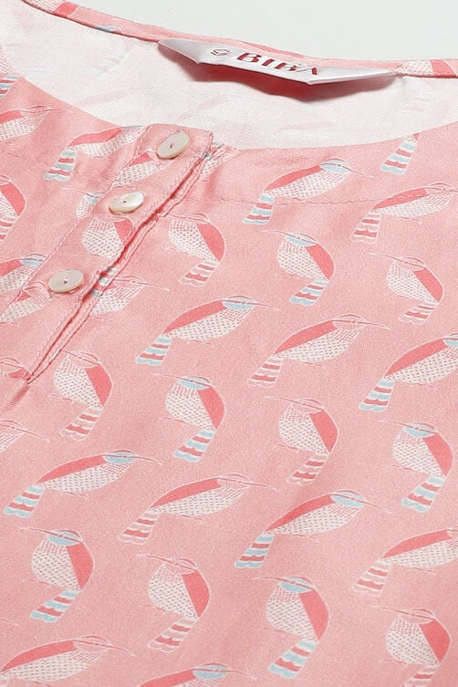 Blush Pink Straight Cotton Three Piece Printed Sleepwear Set image number 1