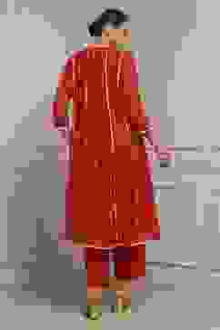 Red Chanderi Embroidered Kalidar Suit Set image number 4