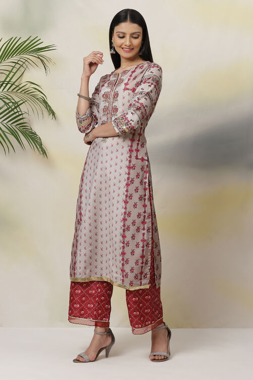 Grey Straight Art Silk Kurta image number 0
