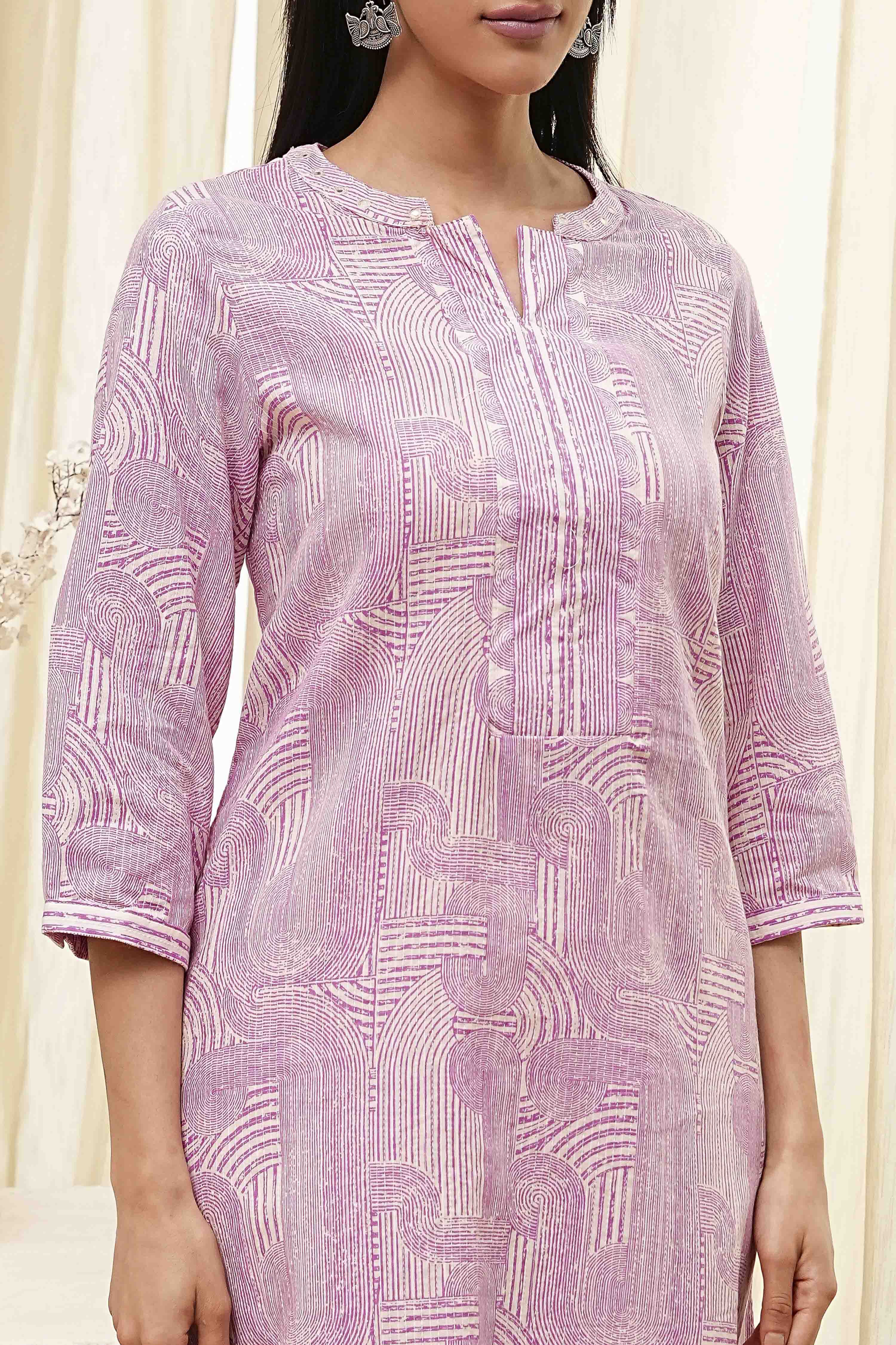 Yellow Cotton Printed Straight Kurta image number 1