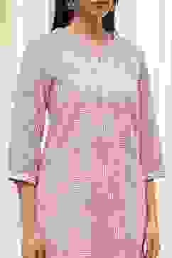 Pink Cotton Printed Straight Kurta image number 1