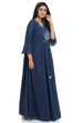 Navy Blue Flared Indie Mickey Cotton Solid Dress image number 2