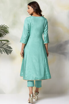 Sea Green Viscose Kalidar Kurta Slim Pant Suit Set image number 7