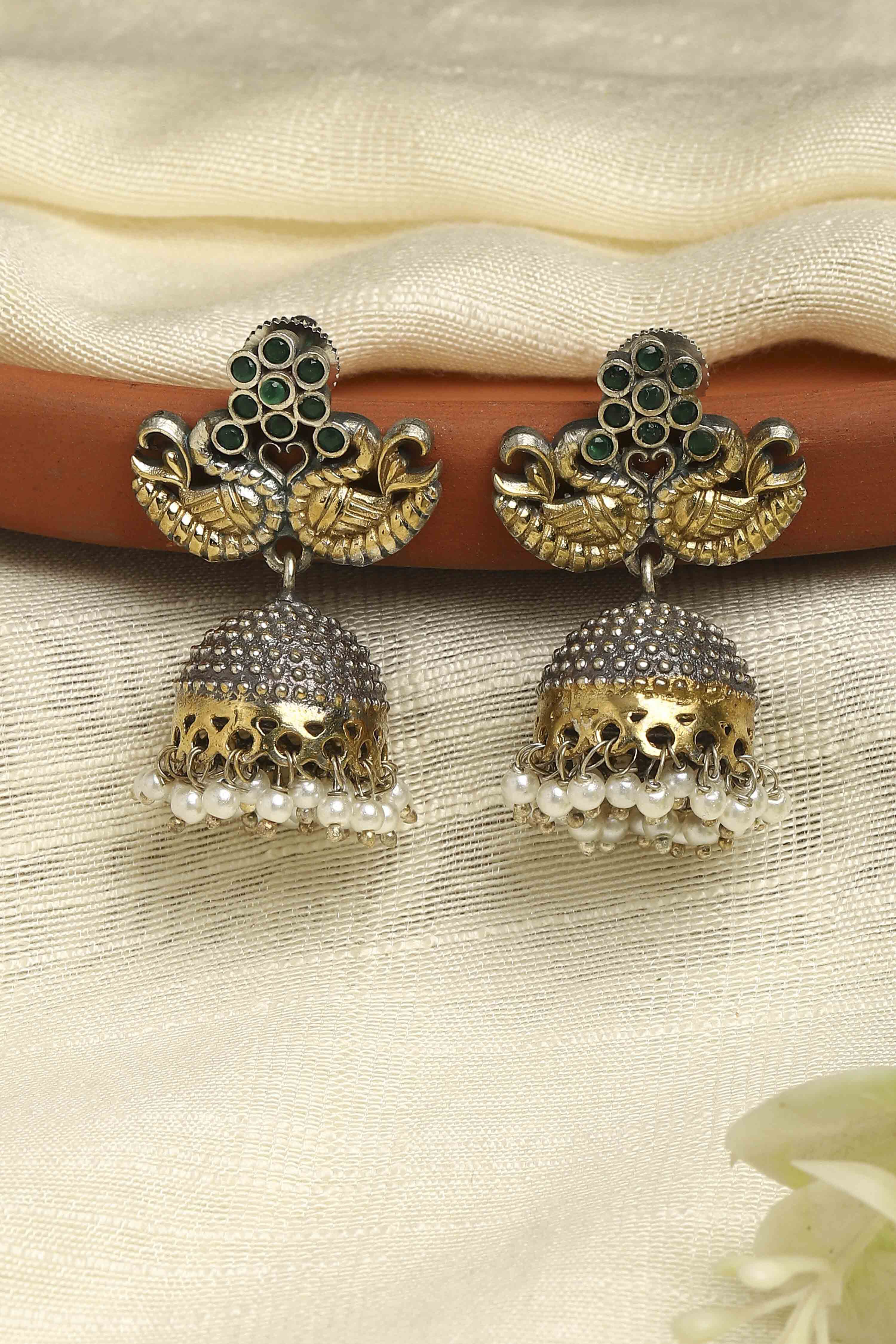 Green Brass Jhumka image number 0