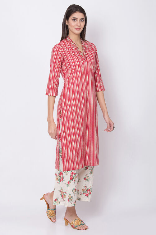 Blue Cotton Straight Kurta Flared Palazzo Suit Set image number 4