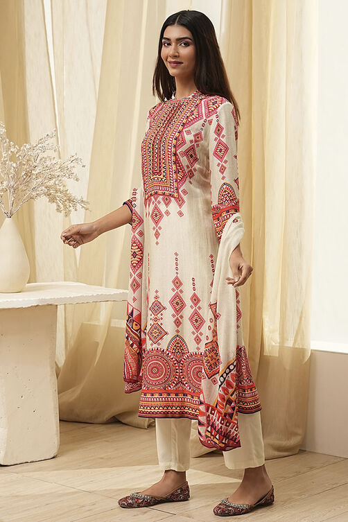 Dull Blue Printed Straight Suit Set image number 3