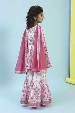 Off White/Pink Cotton A-Line Garara Set image number 4