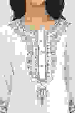 White Cotton Straight Suit Set image number 1