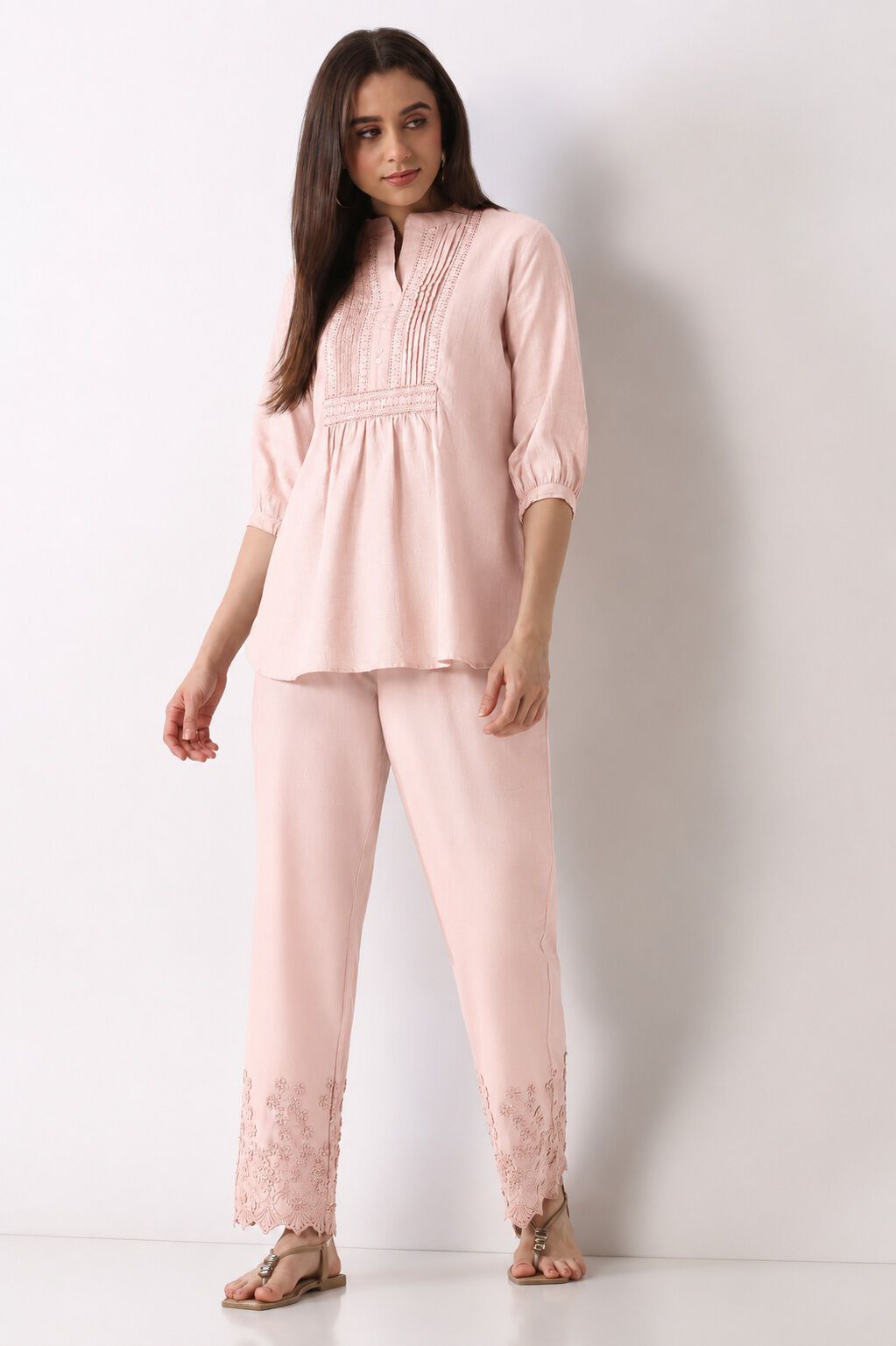 Blush Pink Cotton Straight Pant image number 0