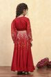 Red Viscose Rayon Printed Kalidar Lehenga Set image number 4