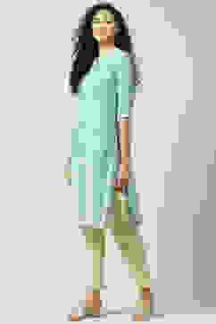 Turquoise Art Silk Straight Kurta image number 2