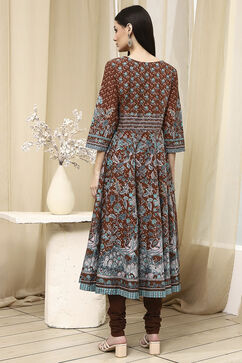 Brown Cotton Fitted Suit Set image number 4
